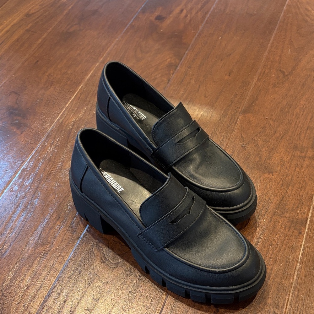 Chunky Black Platform Penny Loafers for Women